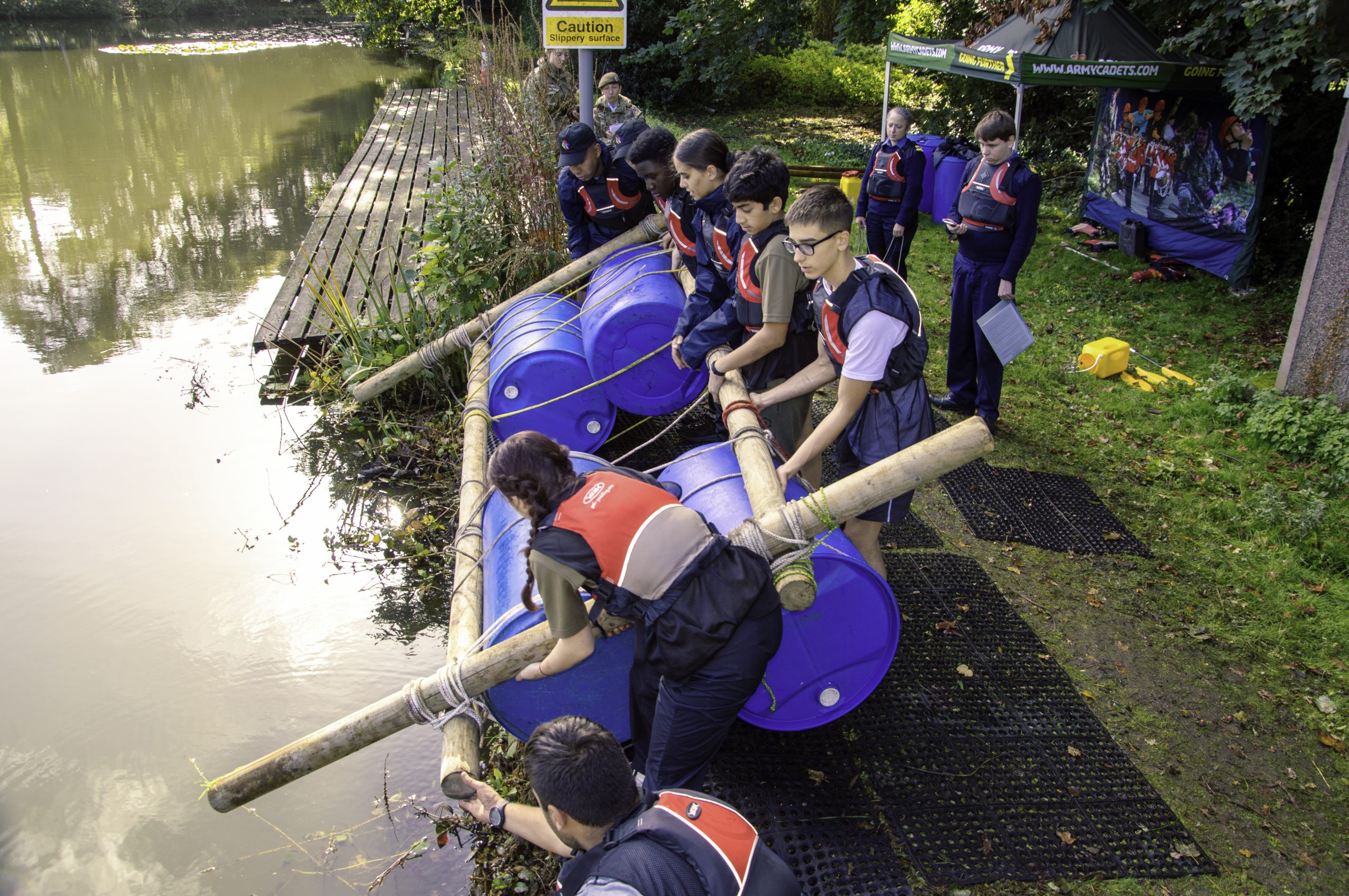 Cadets building a makeshift raft