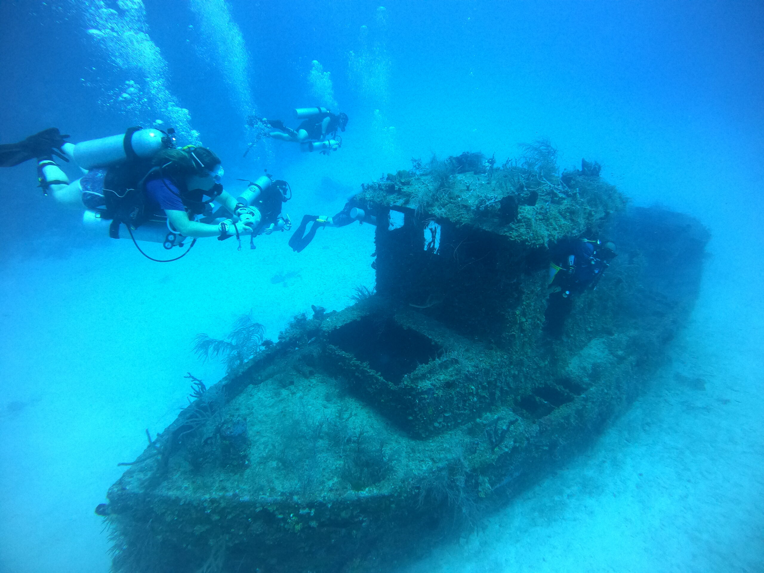 A sunken ship that has been turned to a coral reef