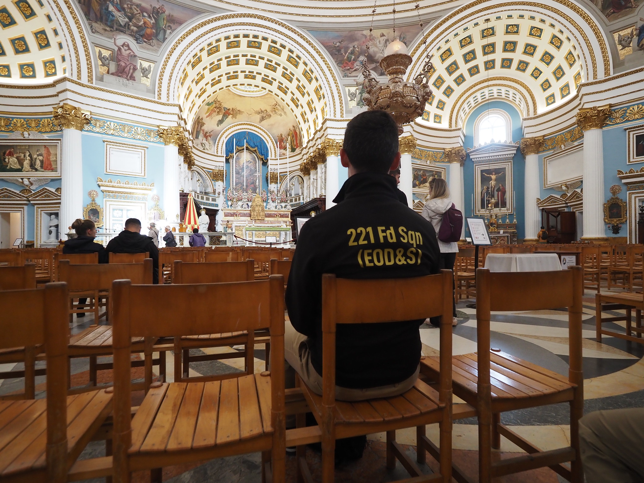 A member of the group in St Paul, Malta's rotunda